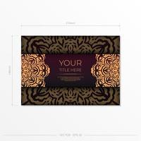 Luxurious Burgundy color postcard template with vintage patterns. Stock Vector Graphics Print-ready invitation design with mandala ornament.