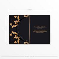 Stylish Preparing postcards in black with Indian patterns. Vector Template for print design of invitation card with mandala ornament.