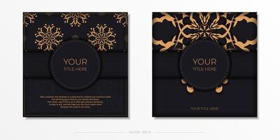 conjunto de postales vectoriales en color negro con motivos indios. diseño de tarjeta de invitación con adorno de mandala. vector