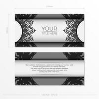 Preparing postcards in white with black ornaments. Vector Template for printable design invitation card with mandala patterns.