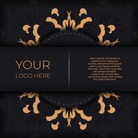 Stylish vector postcard in black color with Indian ornaments. Invitation card design with mandala patterns.