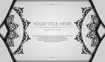 White banner with black ornaments for your design. Vector design of invitation card with mandala patterns.
