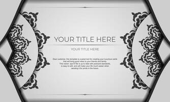 White banner with black ornaments for your design. Vector design of invitation card with mandala patterns.