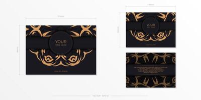 A black and gold card with an ornate pattern vector