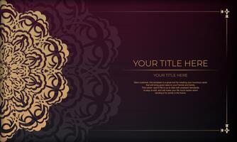 Burgundy banner with vintage ornaments and place for your design. Template for design printable invitation card with mandala patterns. vector
