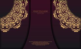Burgundy banner template with vintage ornaments and place for your text. Print-ready invitation design with mandala ornament. vector