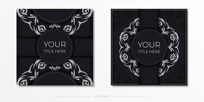 Square Postcard template in dark color with abstract patterns. Vector Print-ready invitation design with vintage ornaments.