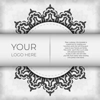 Vector postcards in white with black ornaments. Invitation card design with mandala patterns.