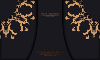 Black template banner with Indian ornaments and place under the text. Template for design printable invitation card with mandala patterns. vector
