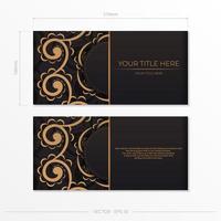 Rectangular vector postcard in black color with Indian ornaments. Invitation card design with mandala patterns.