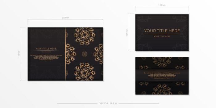 A black and gold business card with a gold pattern vector