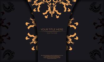 Black template banner with Indian ornaments and place for your design. Invitation card design with mandala patterns. vector