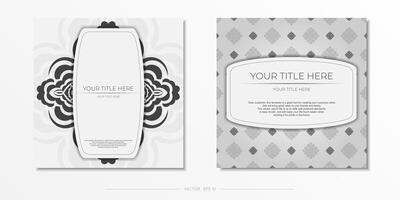 lujosa elaboración de postales colores blancos con adornos indios. plantilla para diseño de tarjeta de invitación imprimible con patrones de mandala. vector