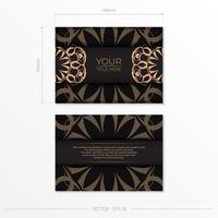 Rectangular postcard design in black with luxurious ornaments. Stylish invitation with vintage patterns. vector
