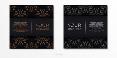 Set of Preparing postcards in black with Indian patterns. Vector Template for print design