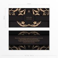 Template for print design of business cards in black color with luxury patterns. Vector Business card preparation with vintage ornament.