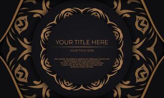 Black vector banner with abstract ornaments for your design. Template for print design invitation card with vintage ornament.