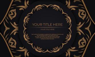 Black vector banner with abstract ornaments for your design. Template for print design invitation card with vintage ornament.