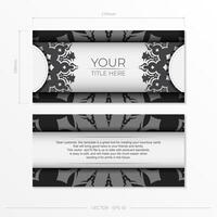 Black and white business card template with floral pattern vector