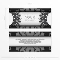 Stylish vector Template for print design postcard in white color with luxury Greek ornaments. Preparing an invitation card with vintage patterns.