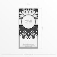 Stylish Ready-to-print white postcard design with luxurious Greek patterns. Vector Invitation card template with vintage ornament.