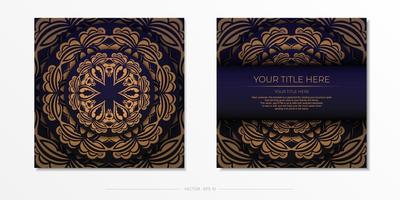 Stylish purple postcard design with luxurious Greek ornaments. Stylish invitation with vintage patterns.