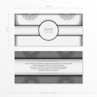 Stylish Ready-to-print white postcard design with luxurious Greek patterns. Invitation card template with vintage ornament. vector