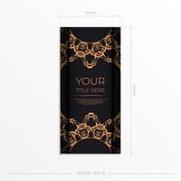 Rectangular postcards in black with luxurious gold patterns. Invitation card design with vintage ornament. vector