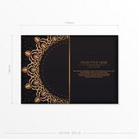 Luxurious postcard in black with vintage ornament. Vector design of invitation card with mandala patterns.