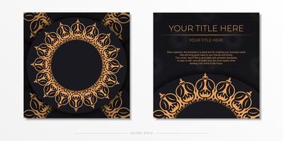 Black and gold business card template with ornate pattern vector