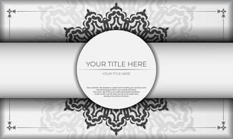 White background with black vintage ornaments and place under the text. Print-ready invitation design with mandala ornament. vector