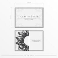 White postcard template with black patterns. Vector Print-ready invitation design with mandala ornament.