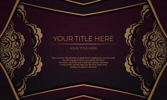 Burgundy template banner with vintage ornaments for your design. Vector Print-ready invitation design with mandala ornament.
