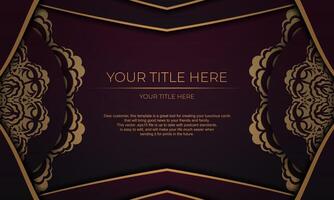 Burgundy template banner with vintage ornaments for your design. Vector Print-ready invitation design with mandala ornament.