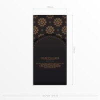 Rectangular Vector Preparing postcards in black color with Indian patterns. Template for print design invitation card with mandala ornament.