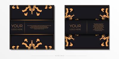 Set of postcards in black with Indian patterns. Vector design of invitation card with mandala ornament.