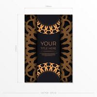 Stylish postcard design in black with luxurious Greek patterns. Vector invitation card with vintage ornament.