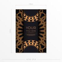 Stylish postcard design in black with luxurious Greek patterns. Vector invitation card with vintage ornament.