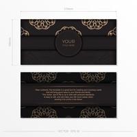 Rectangular Ready-to-print postcard design in black with luxurious ornaments. Invitation card template with vintage patterns. vector