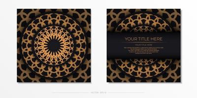 Stylish postcard design in black with luxurious Greek ornaments. Stylish invitation with vintage patterns. vector