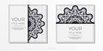 Vintage postcard in white color with abstract patterns. Vector design of invitation card with vintage ornament.