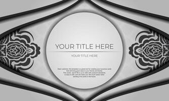 White vector banner of gorgeous vector patterns with mandala ornaments and place for your text. Template for design printable invitation card with mandala patterns.