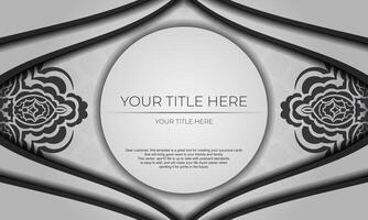 White vector banner of gorgeous vector patterns with mandala ornaments and place for your text. Template for design printable invitation card with mandala patterns.