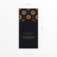 Invitation template with space for your text and abstract patterns. Vector black color greeting card design with orange patterns.
