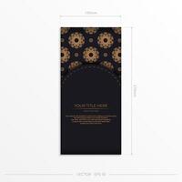 Invitation template with space for your text and abstract patterns. Vector black color greeting card design with orange patterns.