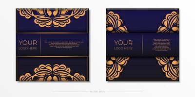 Two blue and gold business cards with ornate patterns vector