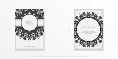 Vector Invitation card template with vintage ornament. Stylish postcard design in white with luxurious greek