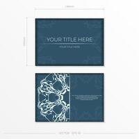 Rectangular Vector Preparation of blue color postcards with luxury light ornaments. Template for design printable invitation card with vintage patterns.