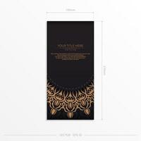 Luxurious Black color postcard template with vintage patterns. Vector Print-ready invitation design with mandala ornament.