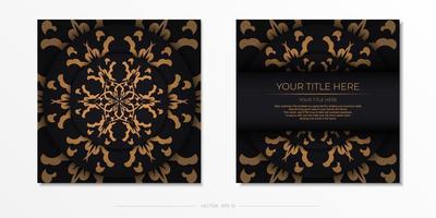 Set of postcard in black color with Indian ornaments. Invitation card design with mandala patterns. vector